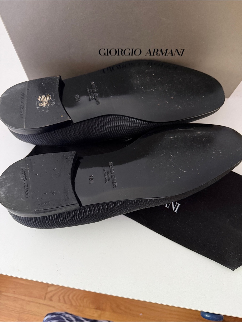 Giorgio Armani Black Textured Slip-On Loafers - Picture 3 of 3
